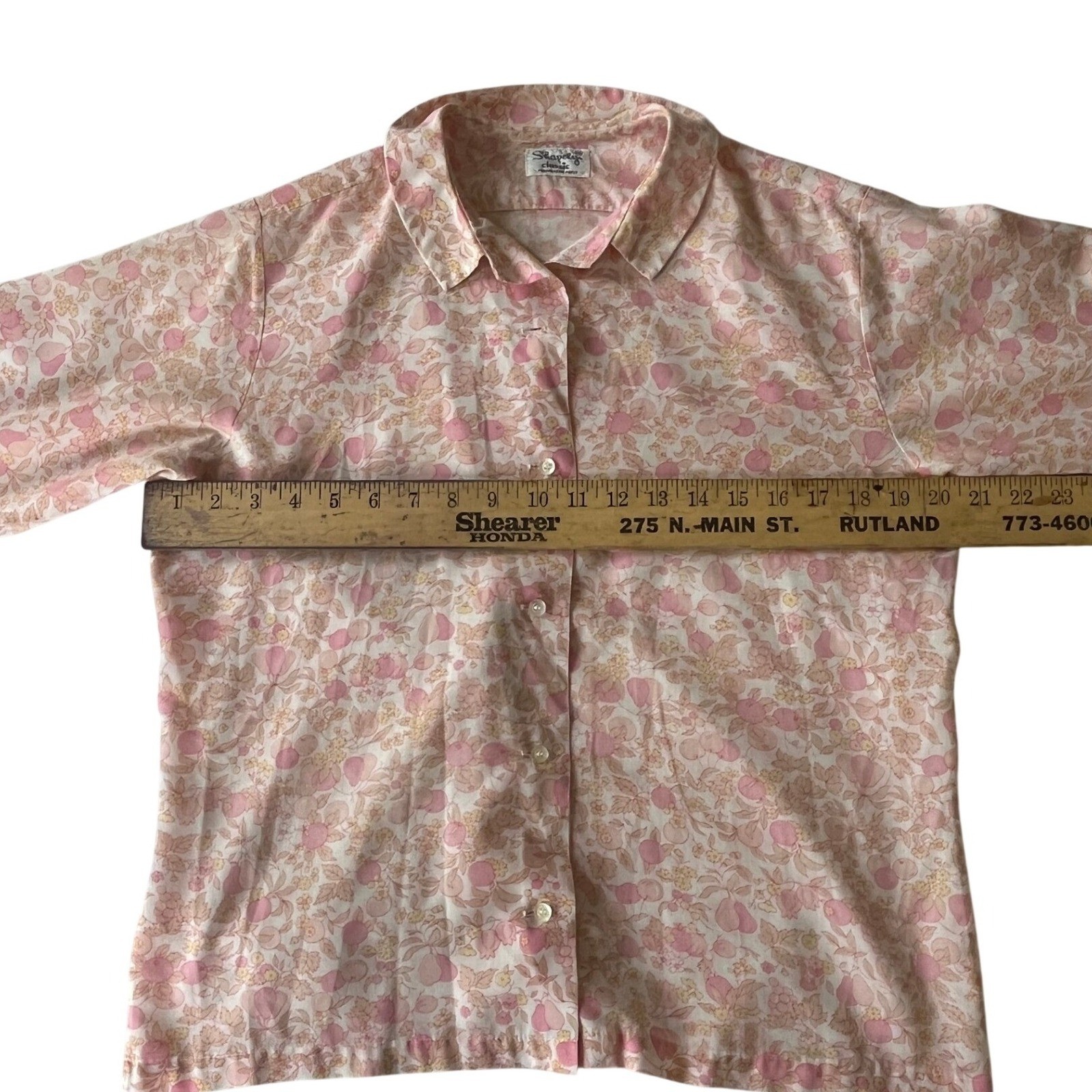 Vintage 70s Cottagecore Pink Fruit Floral Print Button Down Blouse Size M