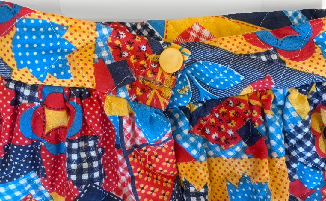 Vtg Quilted Maxi Skirt 24″ Waist Handmade Patchwork Pattern 70s Blue Red Yellow