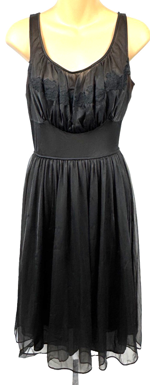 Vintage Shadowline Nylon Nightgown Black Size 34 Lace Empire Waist Tie Back
