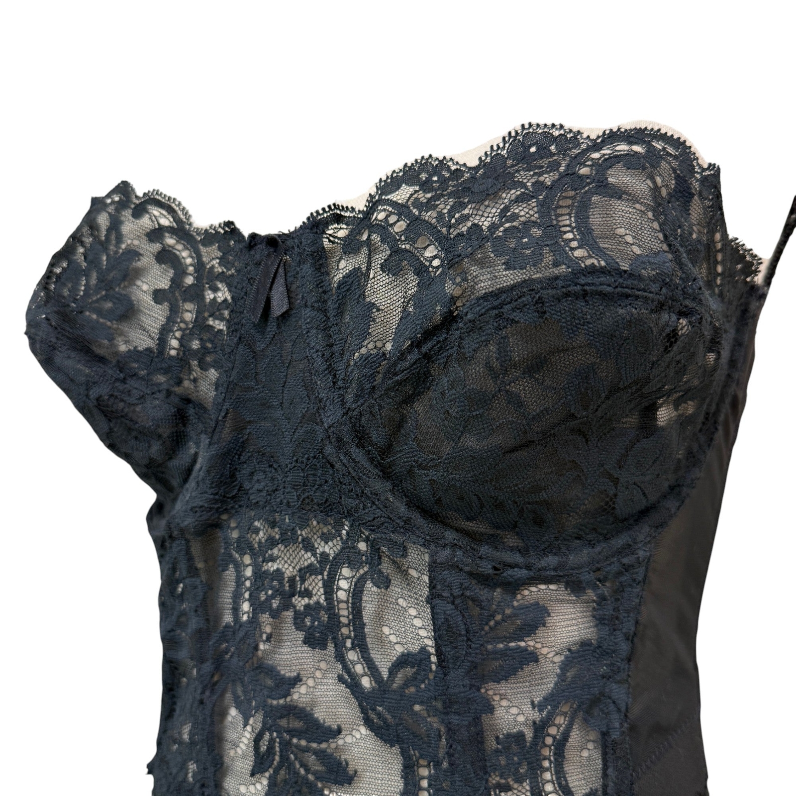 Vintage Fleur de Lace by Smoothie Black Lace Bustier 36Cc