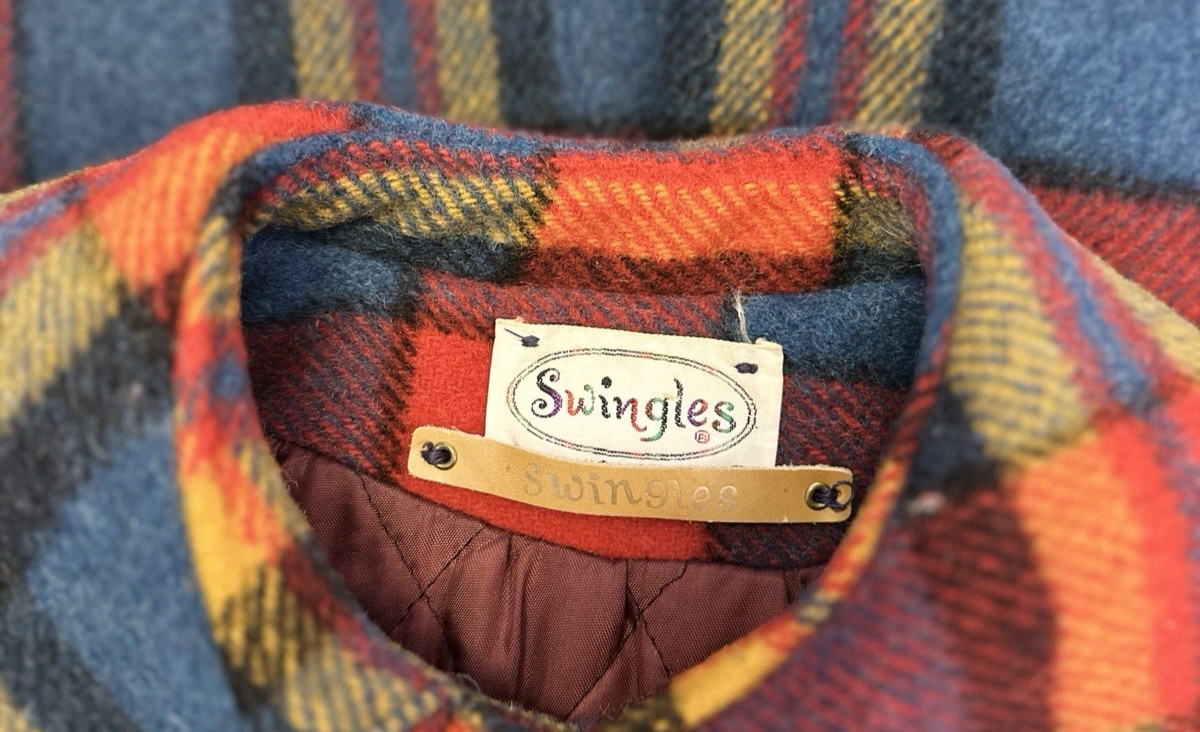 Vintage 60s 70s Rainbow Plaid Wool Coat Jacket Mod Retro Swingles XS/S