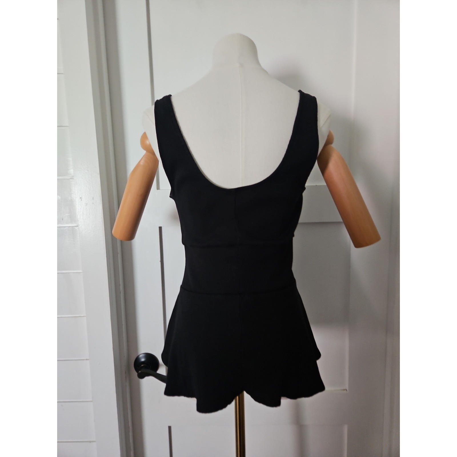 Y2K Aesthetic Corset Top Medium Black Peplum Lace Up Ribbed Grunge Streetwear