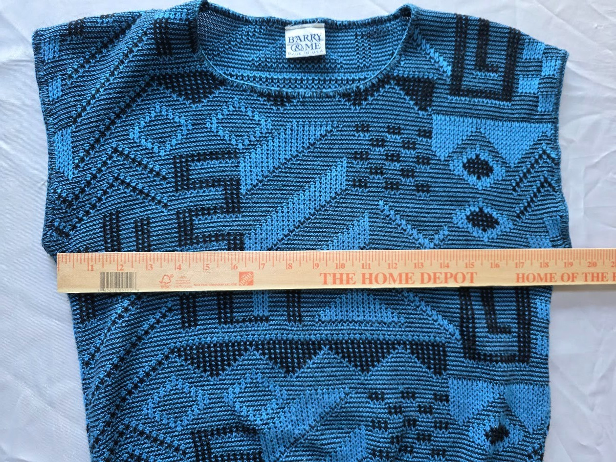 Vintage 80s Barry & Me Geometric Knit Sweater Vest Abstract Boxy Top Made in USA