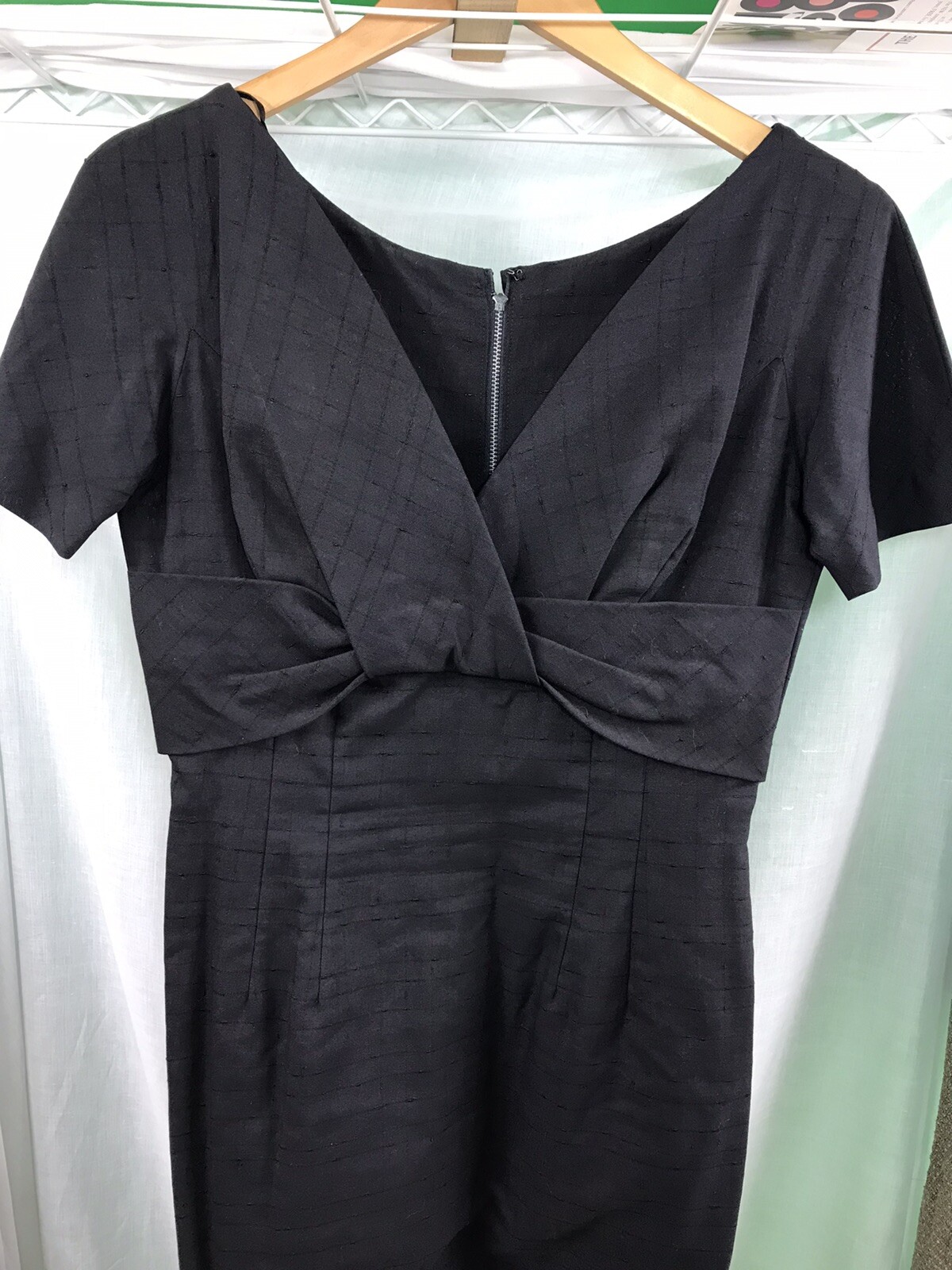 Vintage 1950s Martha Clyde New York V Neck Wrap Dress – Black Fitted Sheath M-L