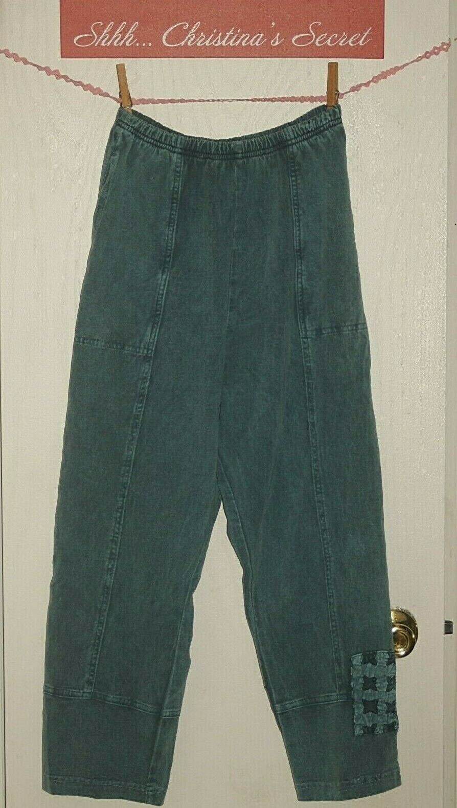 VINTAGE PRODUCE CO STUDIO Pants Jacket 2 pc Cotton Teal Green USA Sz S/M *VG