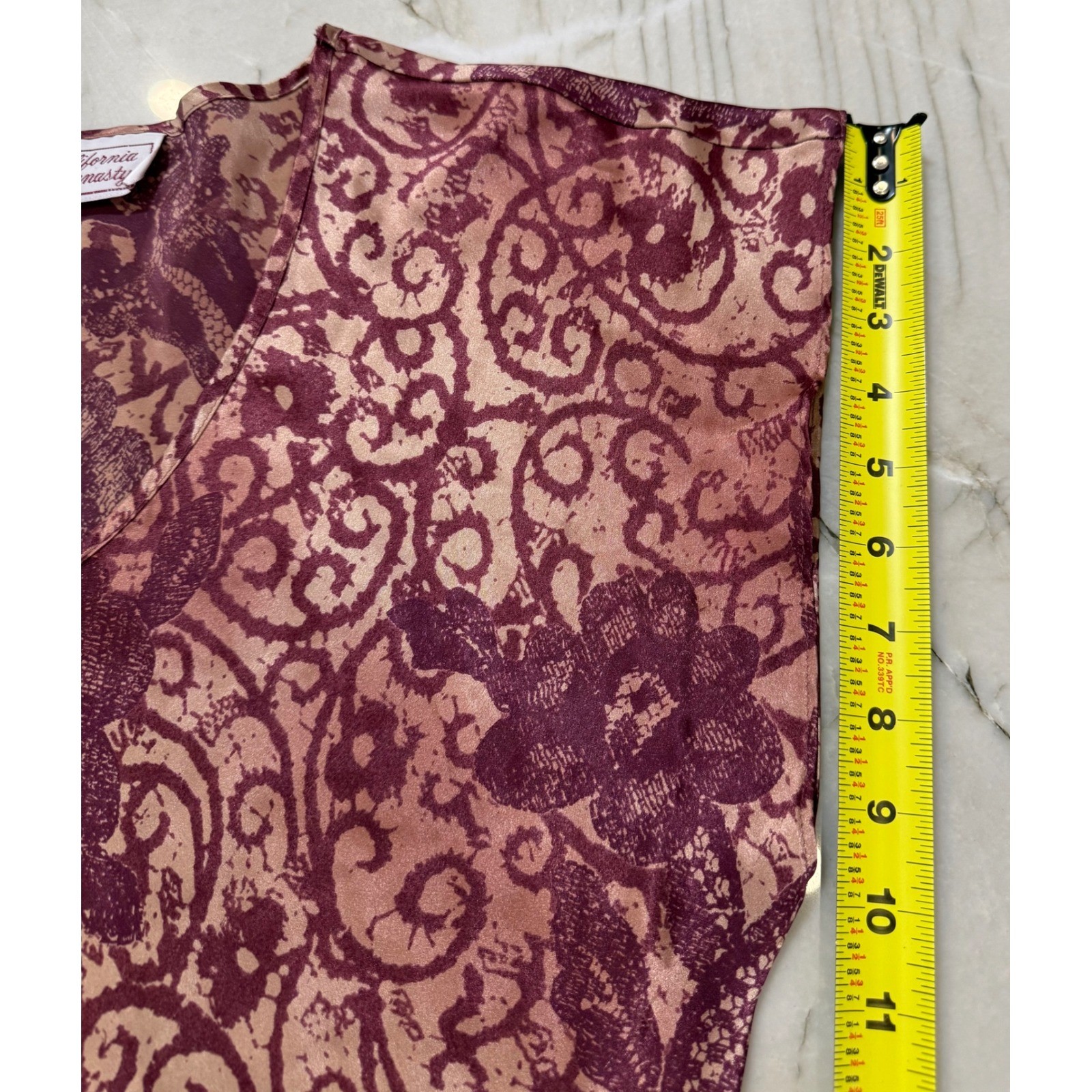 California Dynasty Vintage Mauve Floral Satin Nightgown V-Neck Chemise Sleepwear