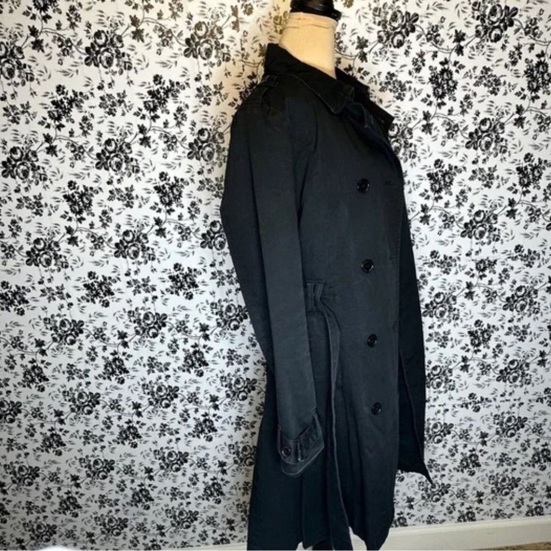 Vintage Ben Sherman Womens Black Cotton Double Breasted Trench Coat Large GT4007