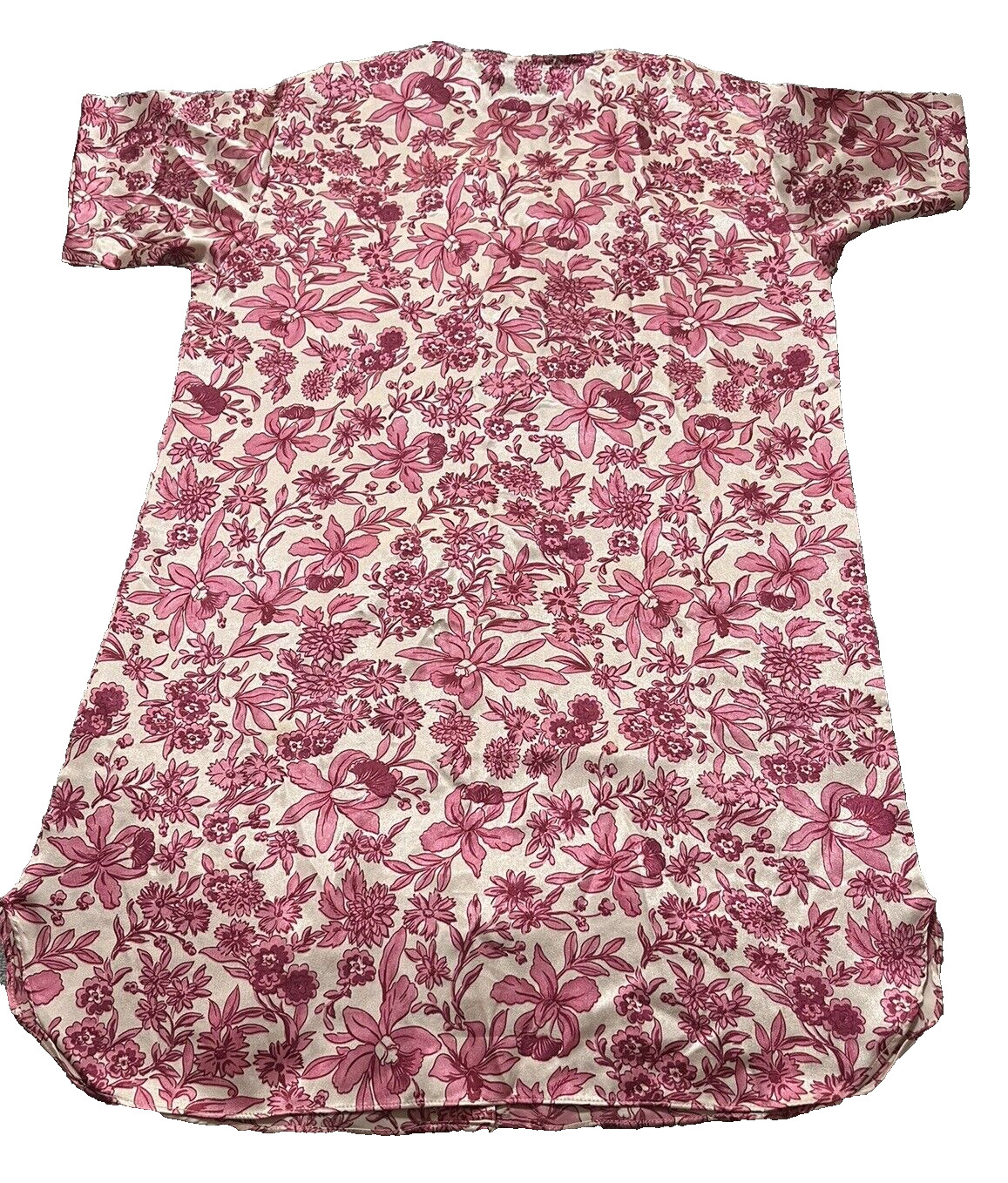 Vintage Womens Vanity Fair Nightgown Satin Finish Floral Short Sleeve Pink Small