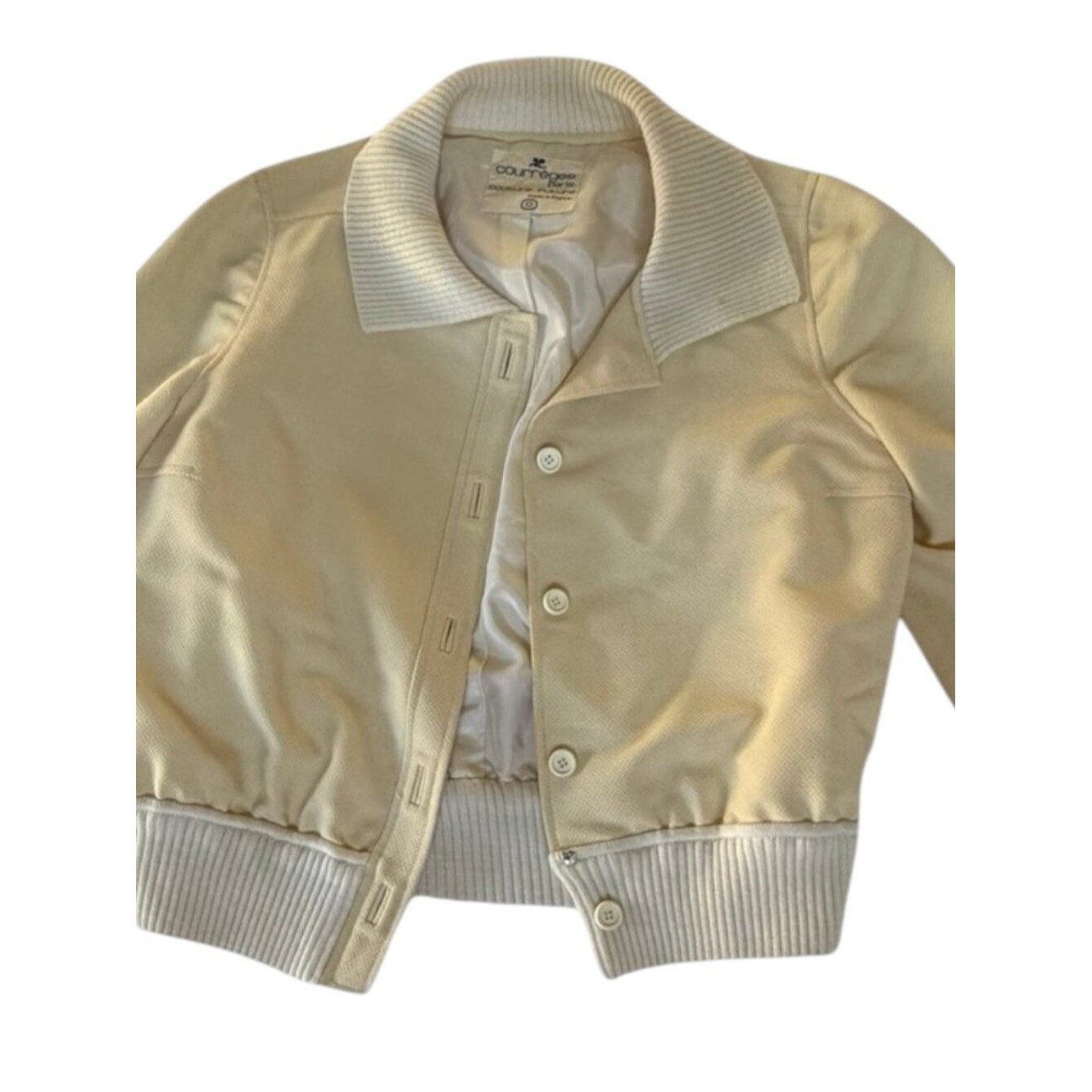 Vintage 1970s Courrèges Couture Future Herringbone Bomber Jacket SMALL