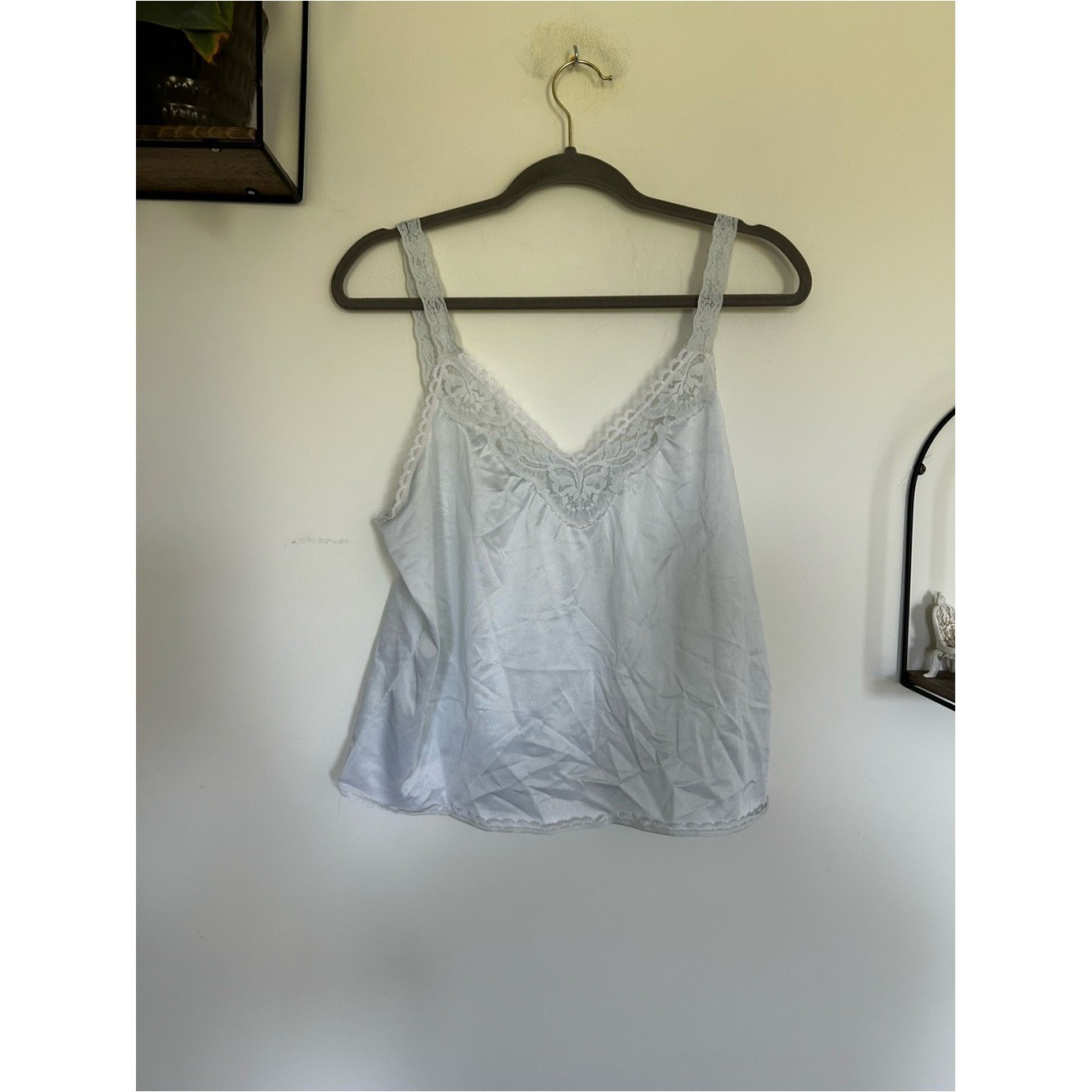 Vintage Vanity Fair Light Pastel Blue Satin Lace Camisole Size 38