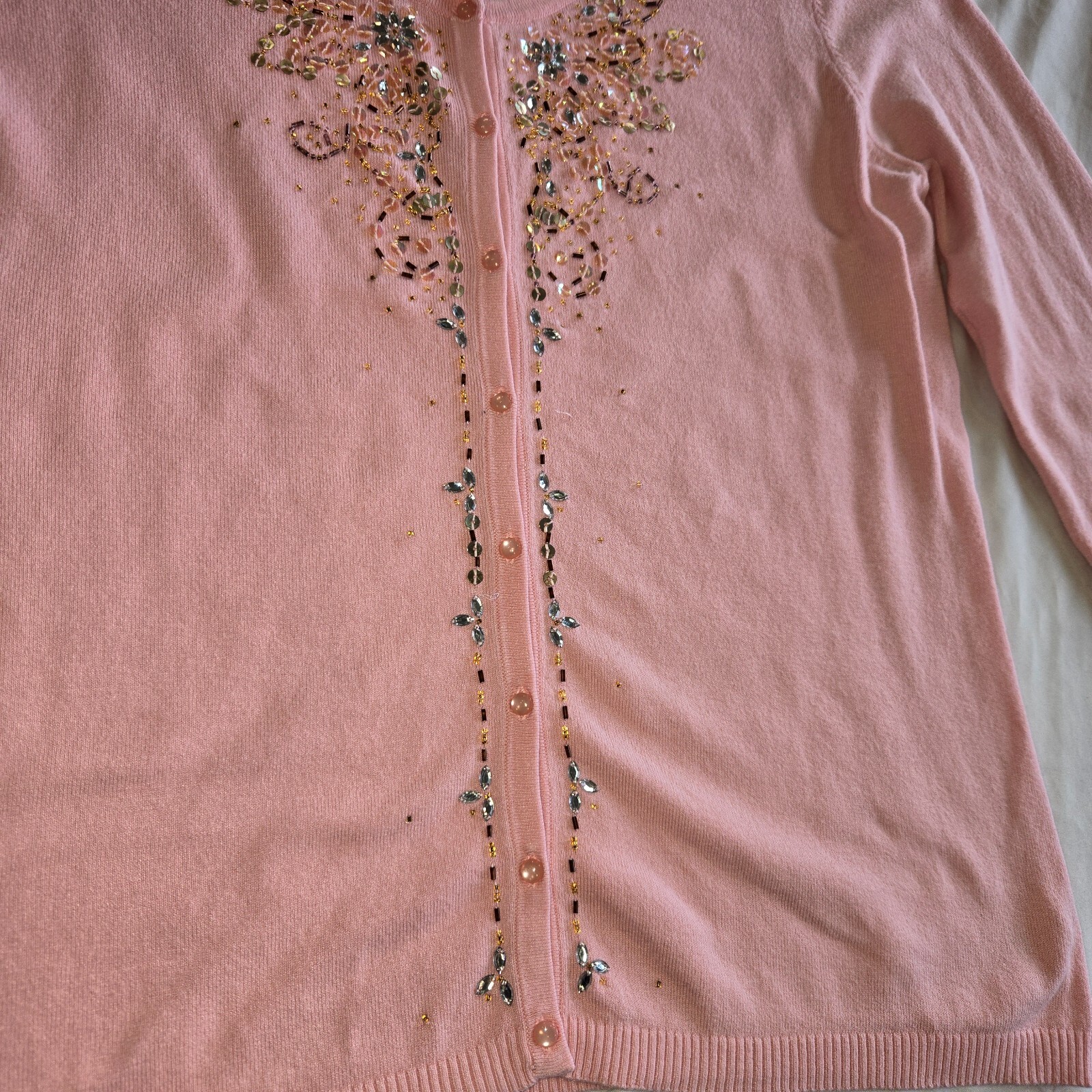 Vtg Chadwick’s Hong Kong Beaded Embellished Pink Cardigan Sweater Sz Large READ