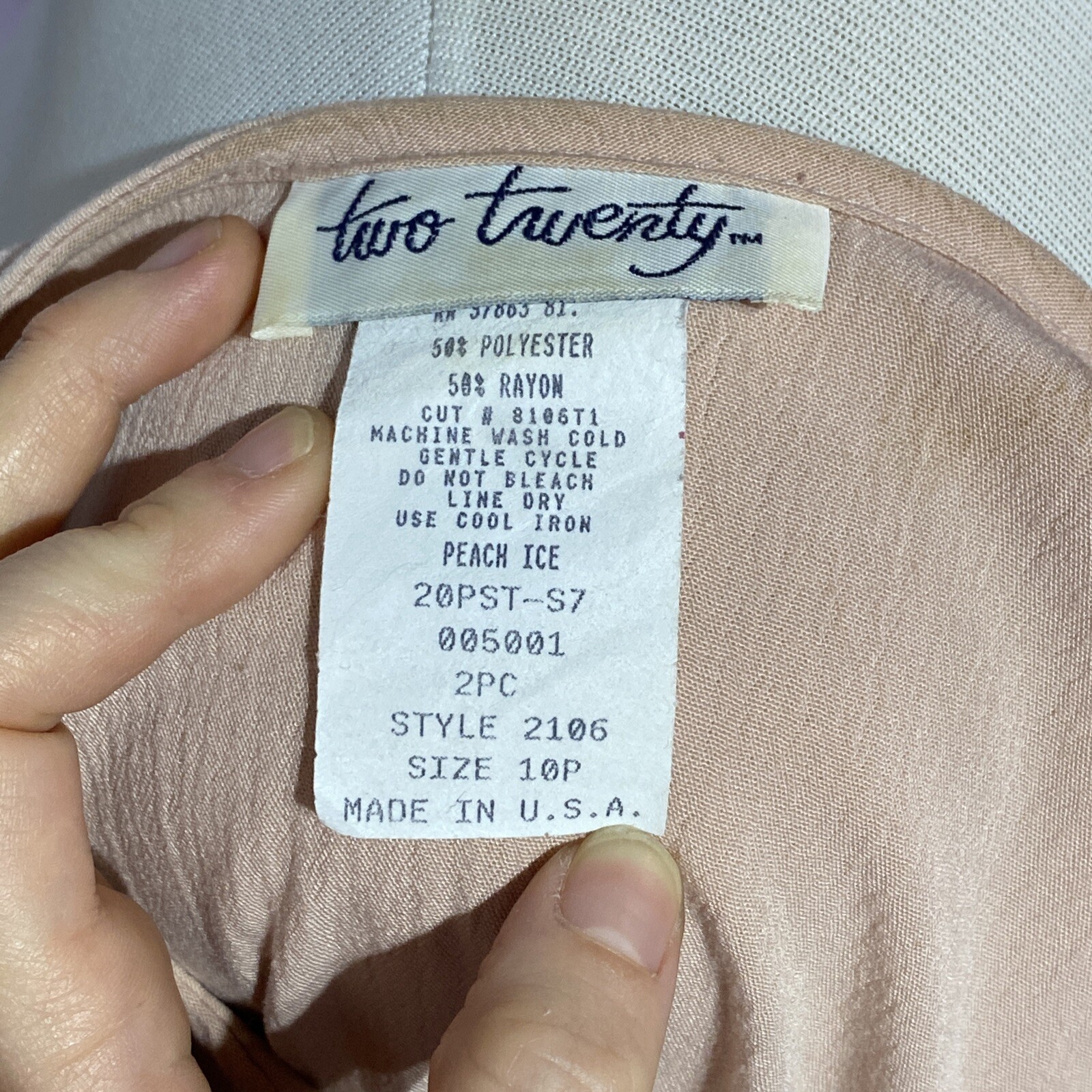Pale Pink Pants Blouse VTG size 10P Two Twenty Button USA Petite Pantsuit Set