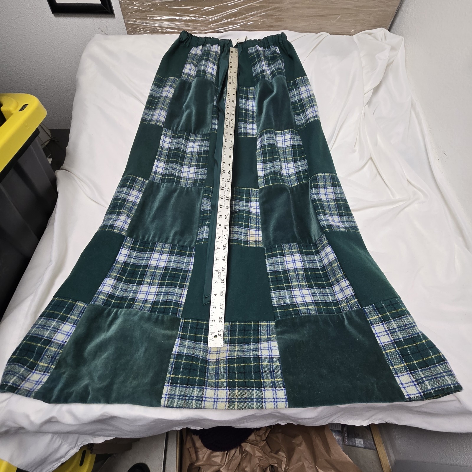 Vtg Mr. Hank 1970’s Wool Plaid Patchwork Red Skirt Elastic Waist Boho Peasant