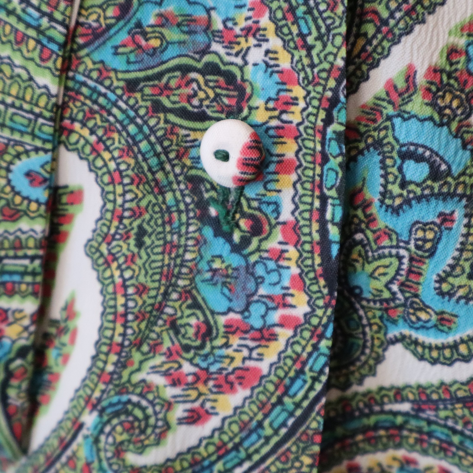 Vtg 1960s Ship 'n Shore Women’s Blouse Top w Neck Tie, Blue Green Paisley Sz Med