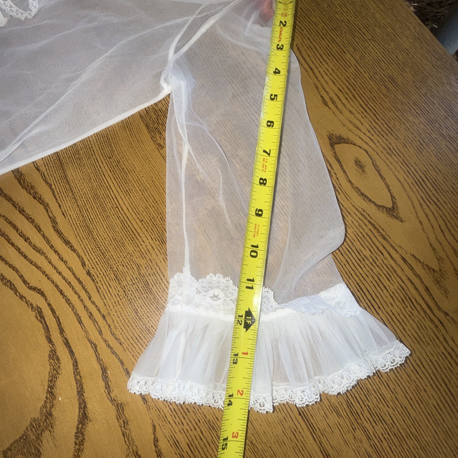 VTG Lorraine White Sheer Nylon Lace Collar Ruffle Sz S Peignoir Bridal Tie Front