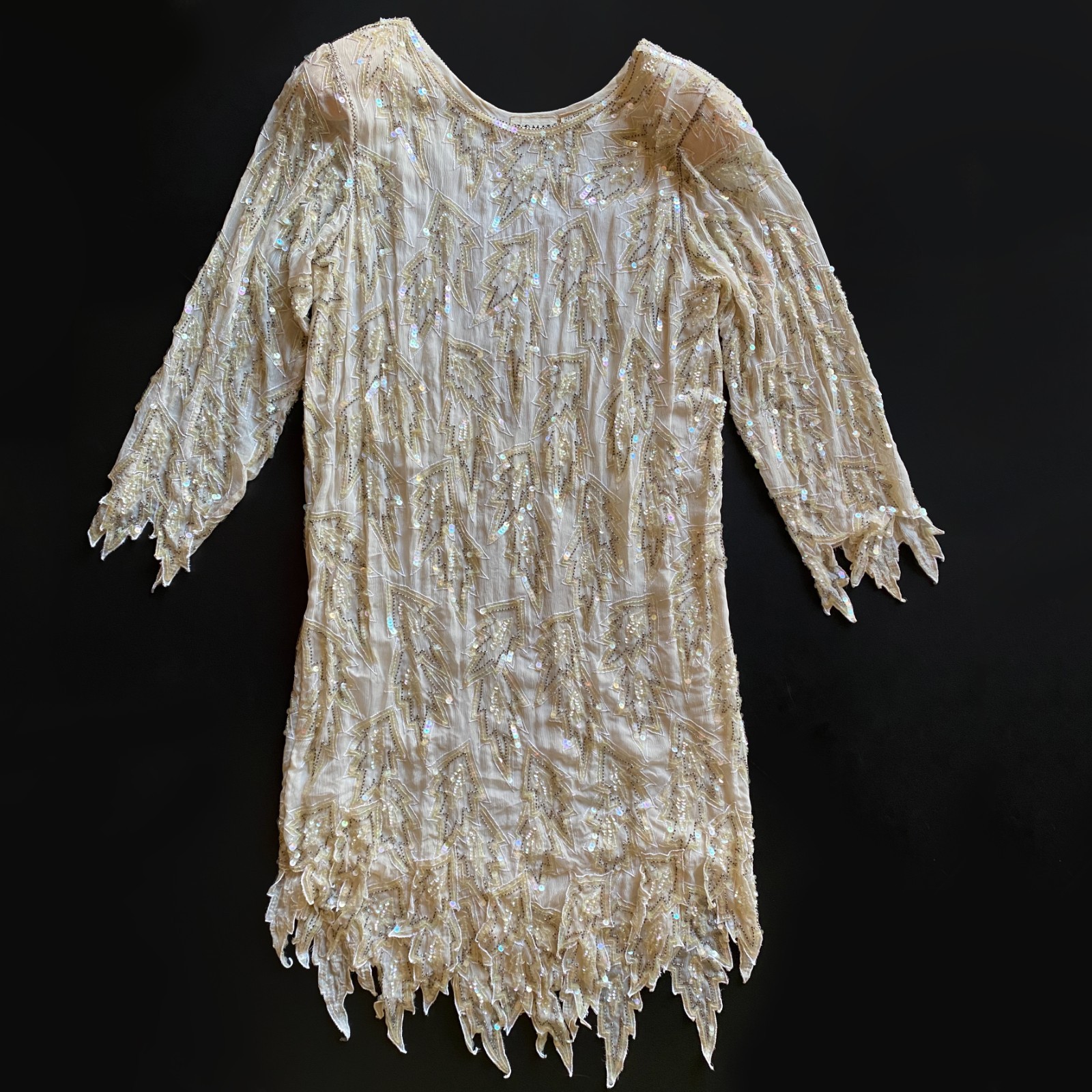 Vintage 1980s Shomax Hand-Beaded Silk Dress Size M Cocktail Party Evening Wear