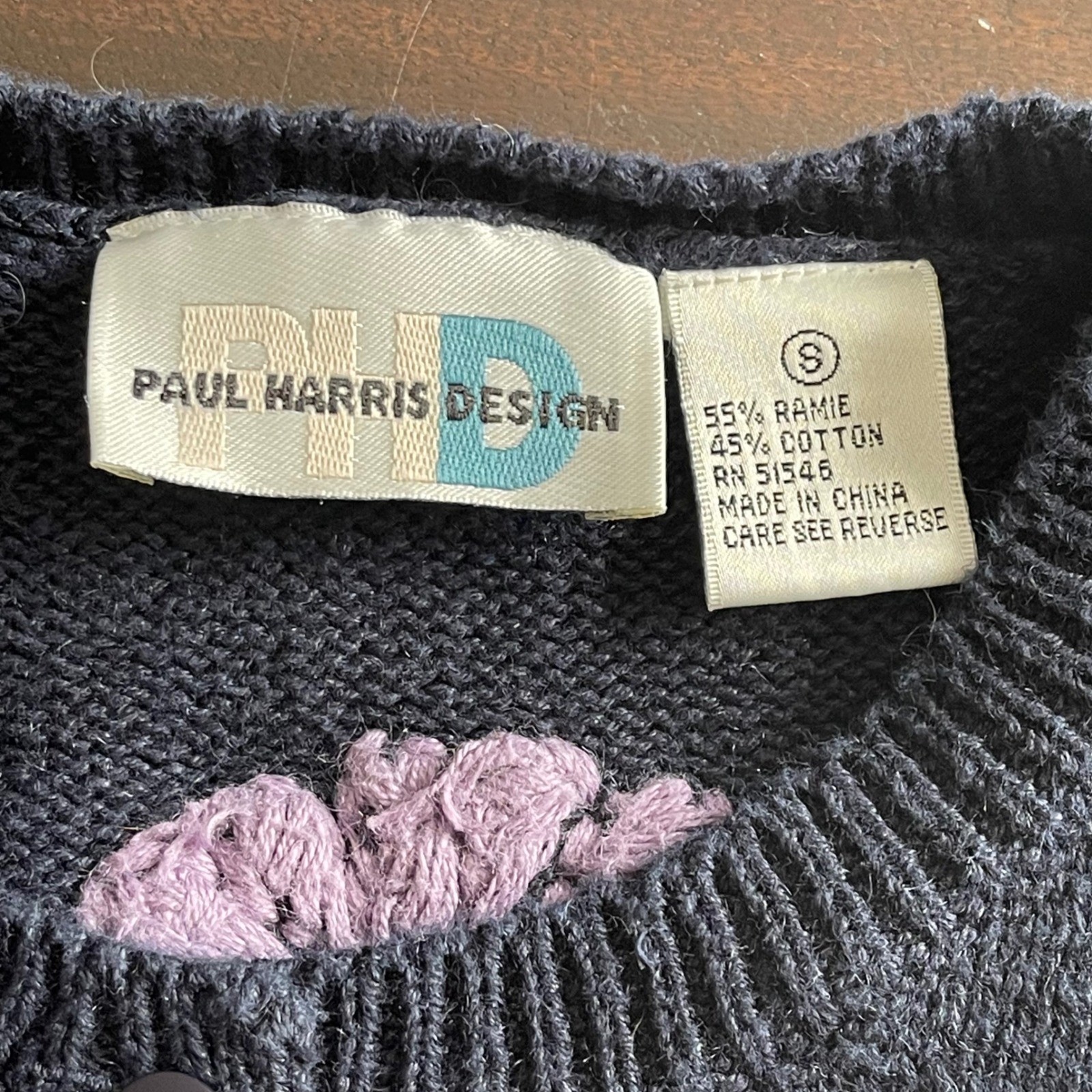 Paul Harris Design Vintage Navy Floral Embroidered Cardigan Sweater Grandma