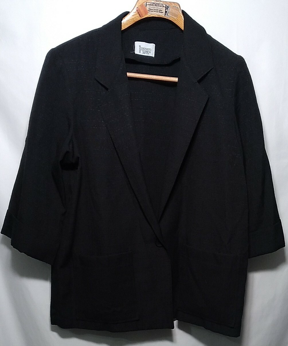 VTG suit jacket black blazer womens 20 (48 chest) 3/4 sleeve USA Cricket Lane