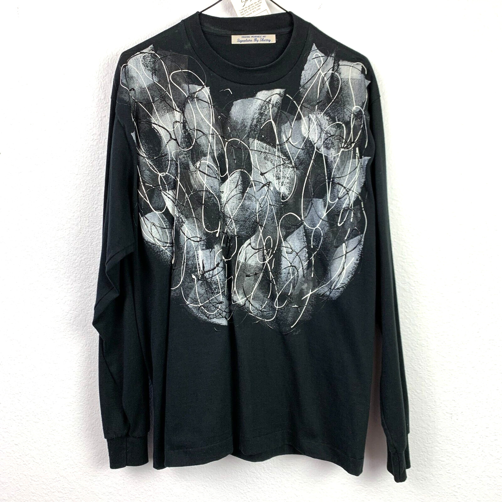 Vintage Original Wearable Art Signature by Sherry Black Tee T-Shirt Chest 42″