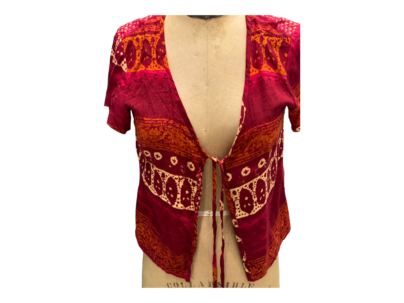 Vintage 70s Boho Wrapper Top Short Sleeve Made In USA Small