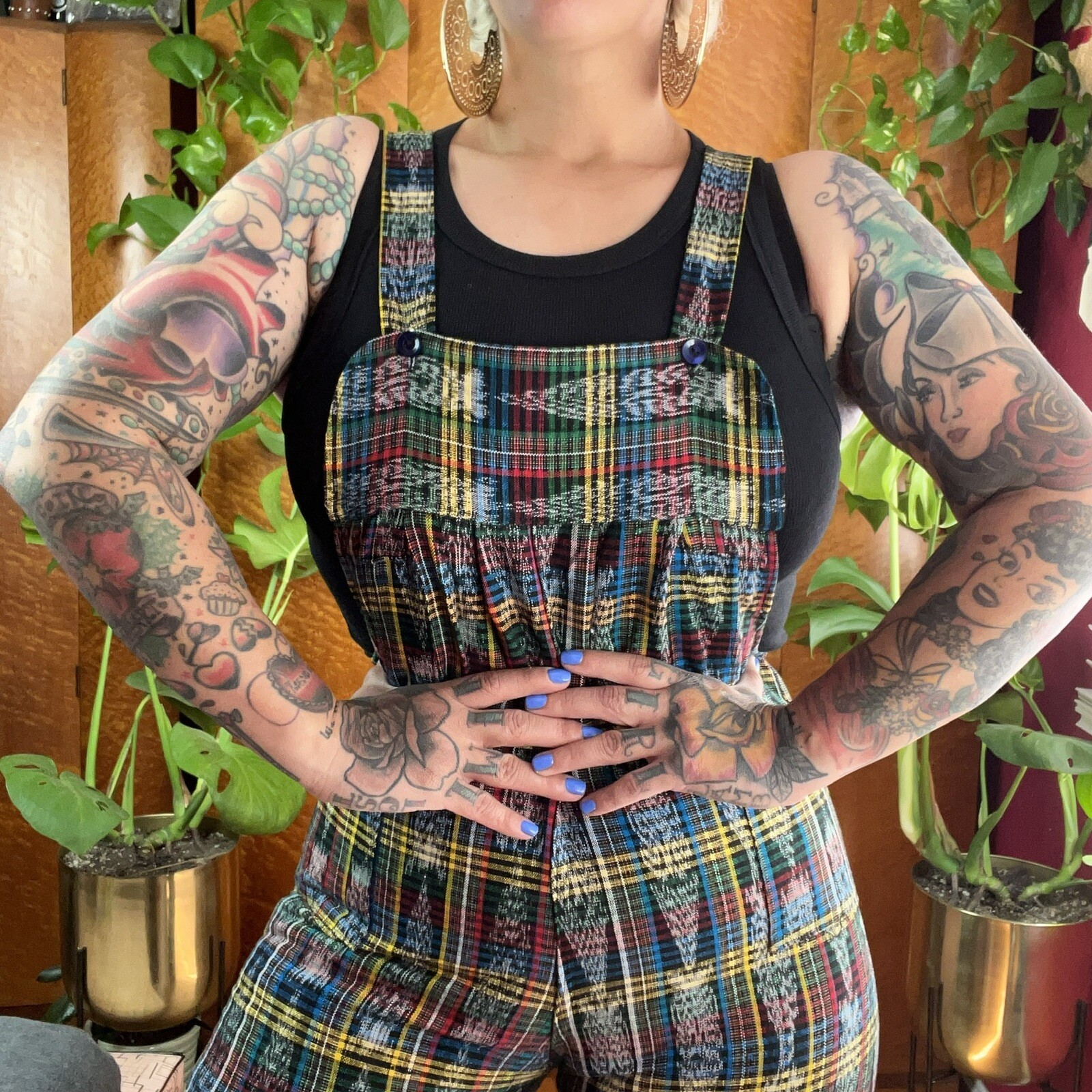 RAINBOW GUATEMALAN 1980’s 80s Vintage 1990’s 90s Petite Cotton Bib Overalls M L