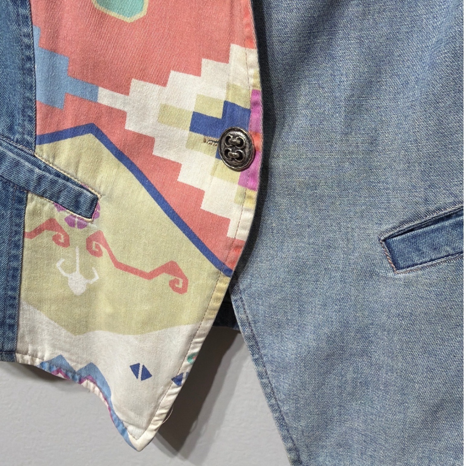 Saint Germain Paris Vintage Denim Vest Southwestern Studded Blue Medium Petite