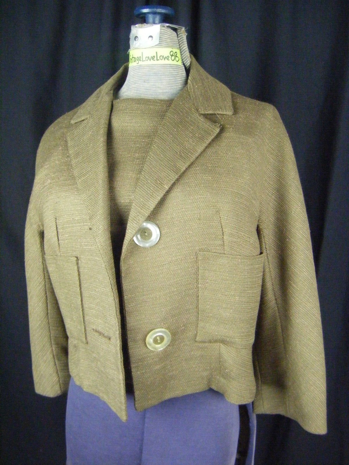 NEUSTETERS Vtg 60s Olive Brown Fine Woven Knit Top & Jacket-Bust 36/XS-S