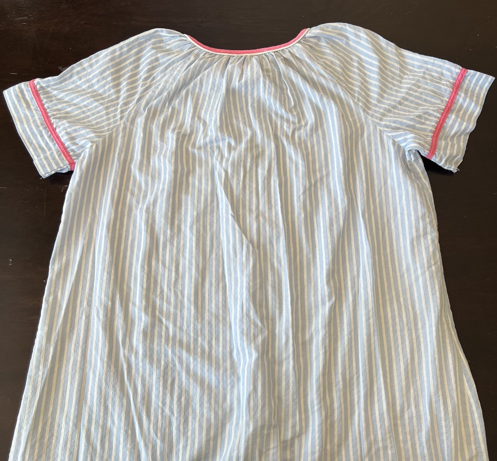 Cotillion Vtg Nightgown Blue Striped Floral Seashell Pocket Sz L NO SIZE TAG