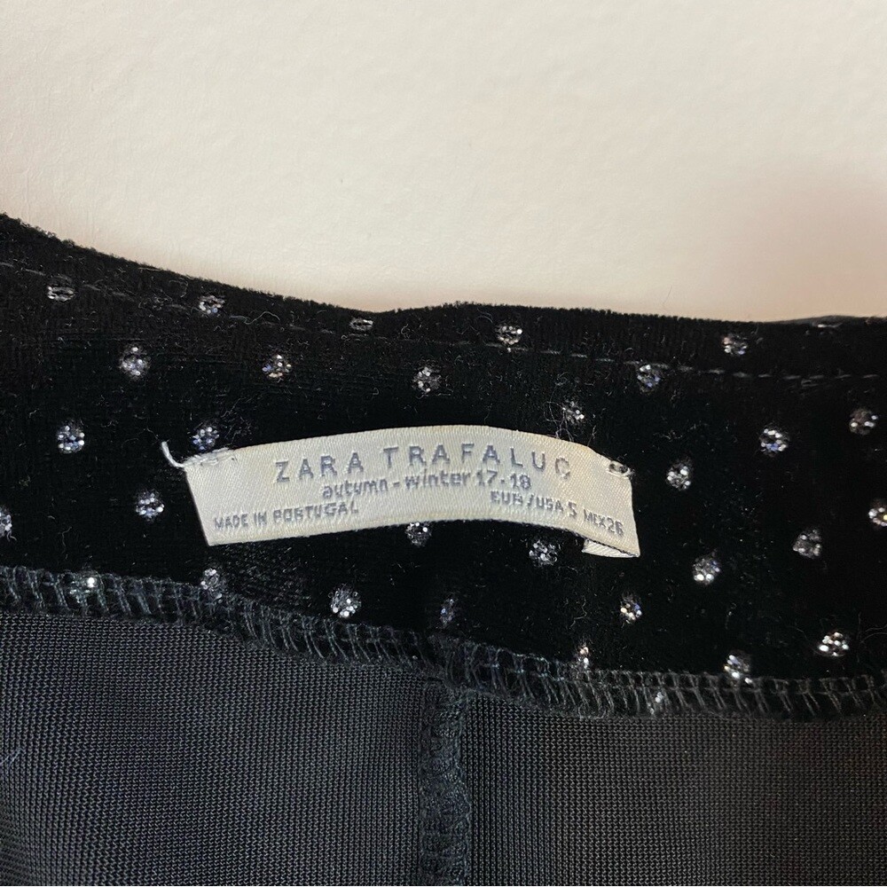 Zara Trafaluc Velvet Ruffle Zip Black Glitter Dot Bloggers Favorite Dress Small