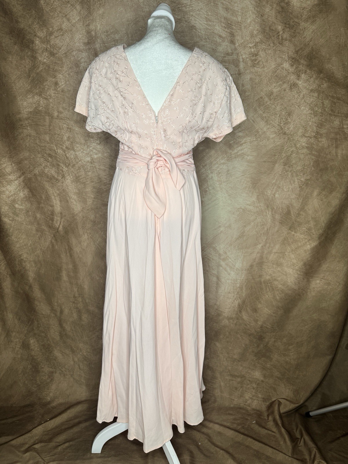 Vintage 80s S Donna Ricco Blush Pink Embroidered Maxi Dress Valentine Romantic