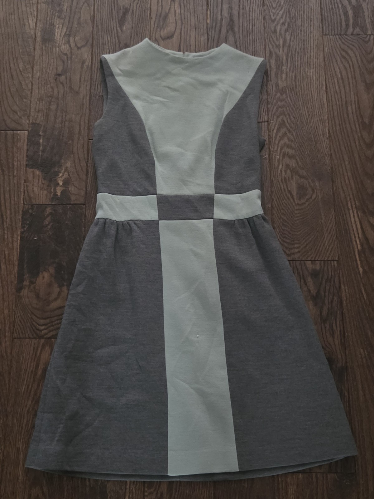 Vintage 1960s Mod Color Block A-Line Dress Gray Mint Sleeveless Back Zip Retro S