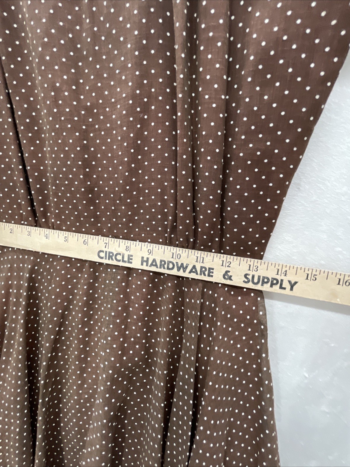 Vtg Brown White Swiss Dot Sz 12 Fit/Flair Long Sleeve Sheer Lined Twirl Retro