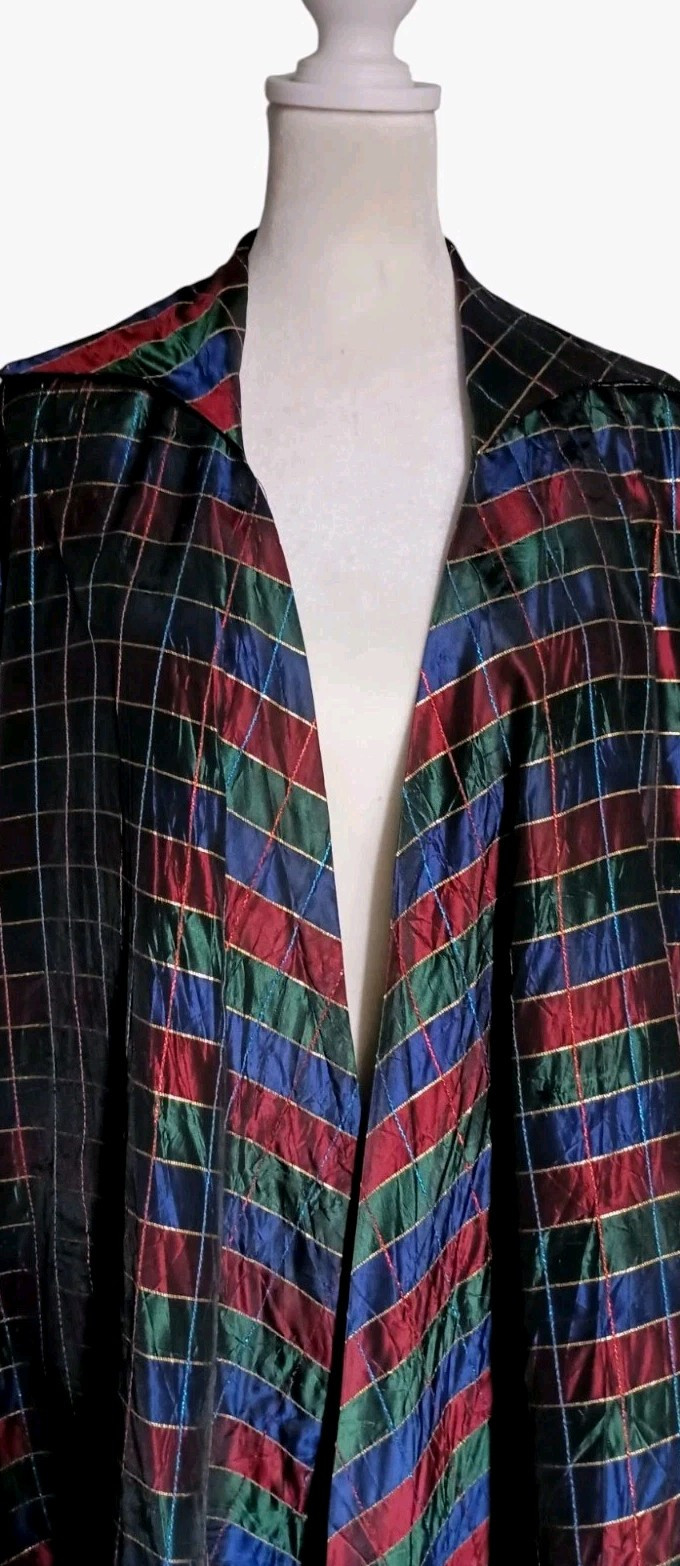 VTG 50s Taffetta Swing Coat In Jewel Tones w/ Lovely Pointy Collar by Kamor Sz S