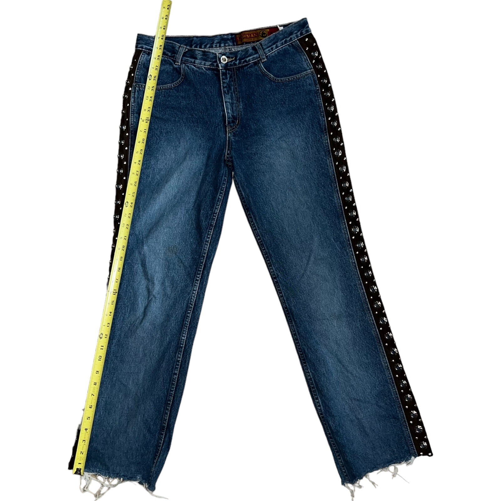 Vintage Lawman Western Jeans Dark Wash Straight Legs High Waist Pockets Size 13