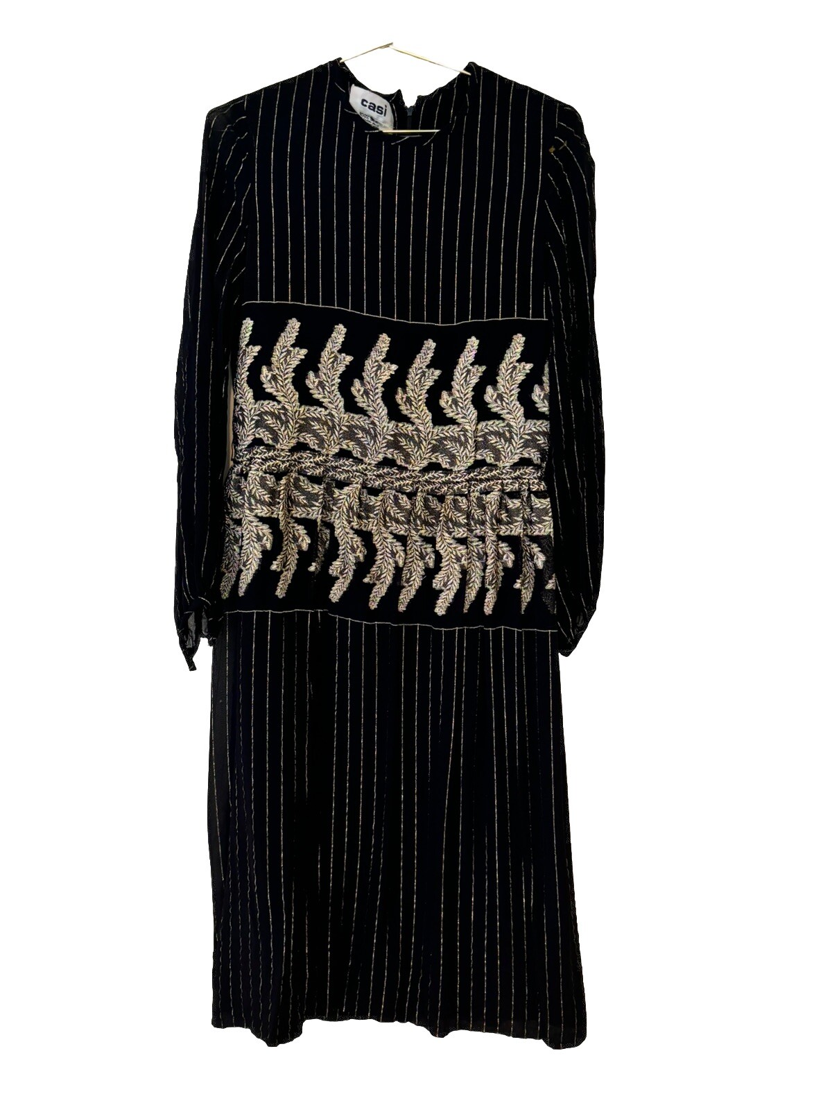 Casi Silk Dress Black And Gold Rear Vintage 1970. Vintage Size 10 More Like 2-4