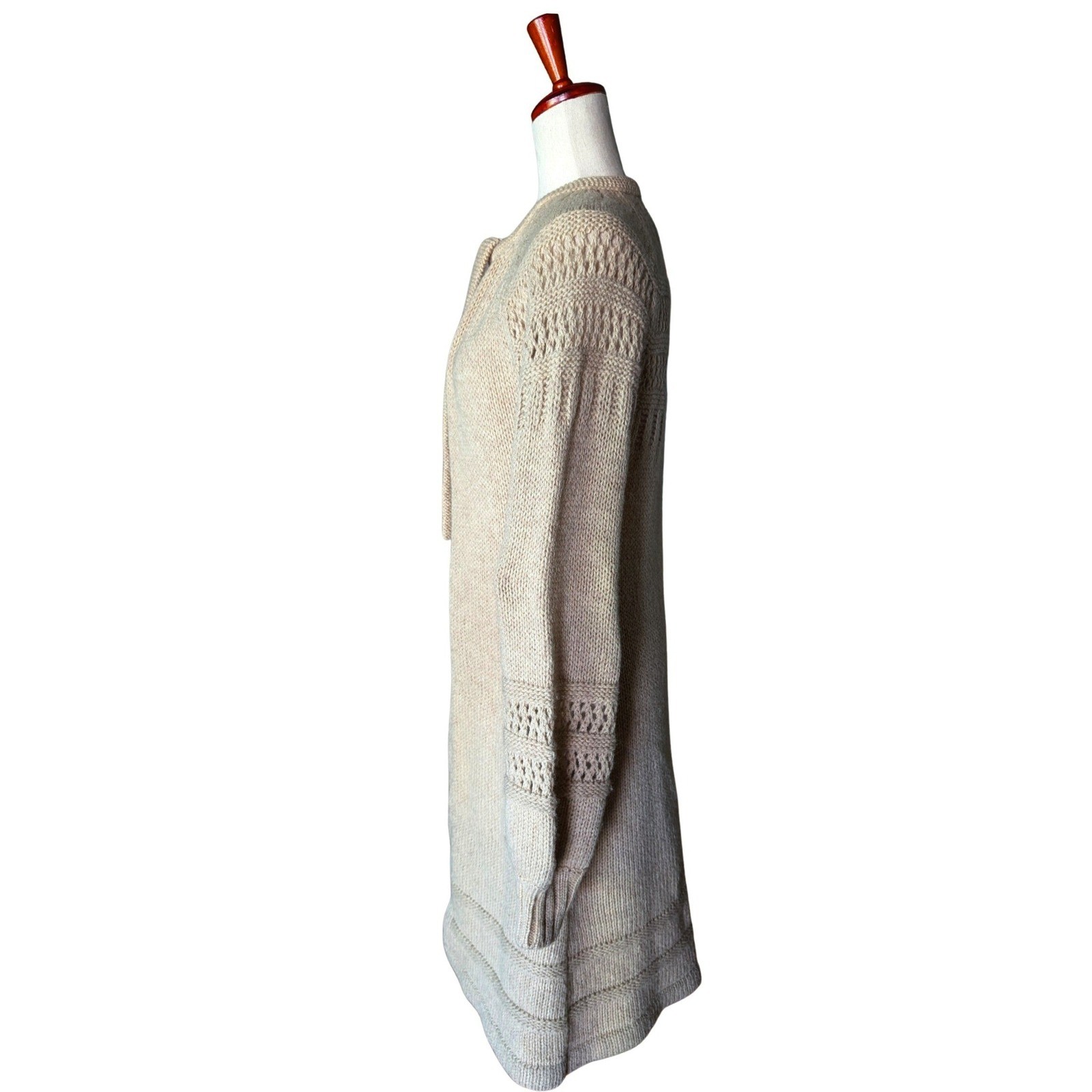 Peter Gs General Stores Vintage Wool Tie Neck Duster Cardigan Oatmeal Beige M