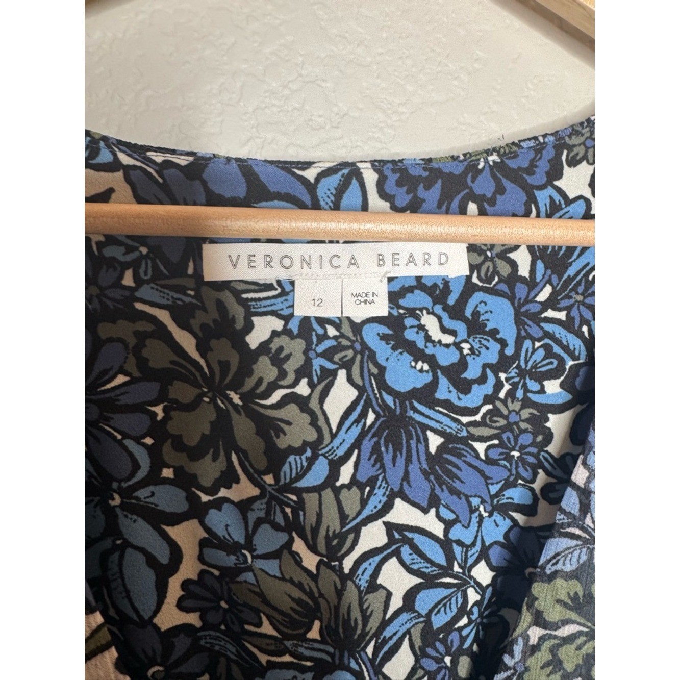 Veronica Beard Blue Floral Smocked Mini Dress Size 12 Long Sleeve Boho Resort