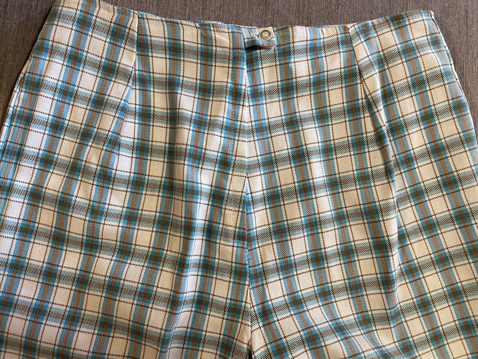 Vintage 70s PYKETTES Womens 30 x 27 White Blue Plaid Ankle Pants
