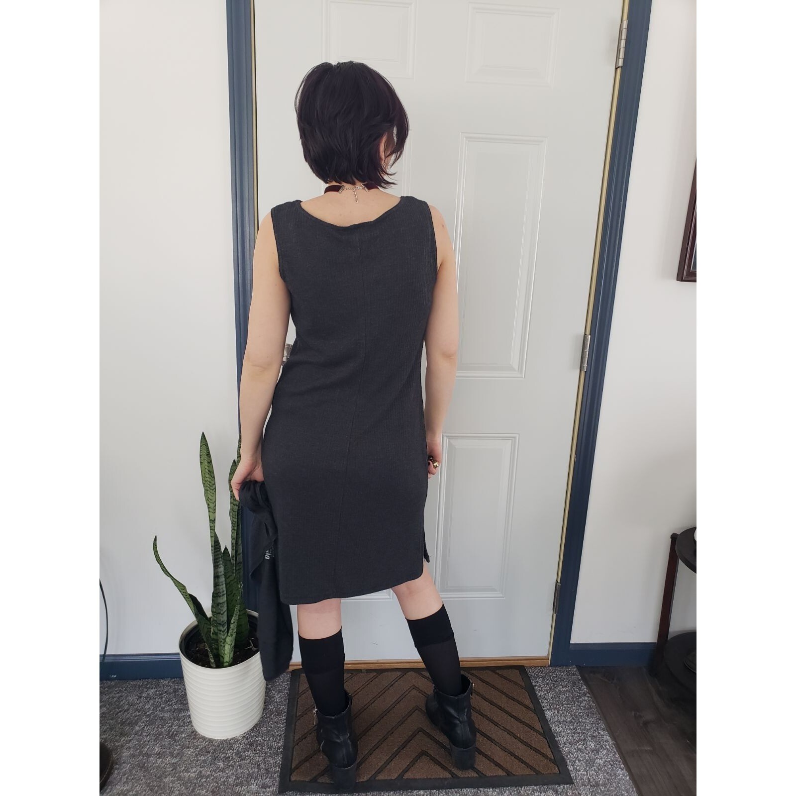 Vintage 90s Gray Ribbed Dress with Cardigan