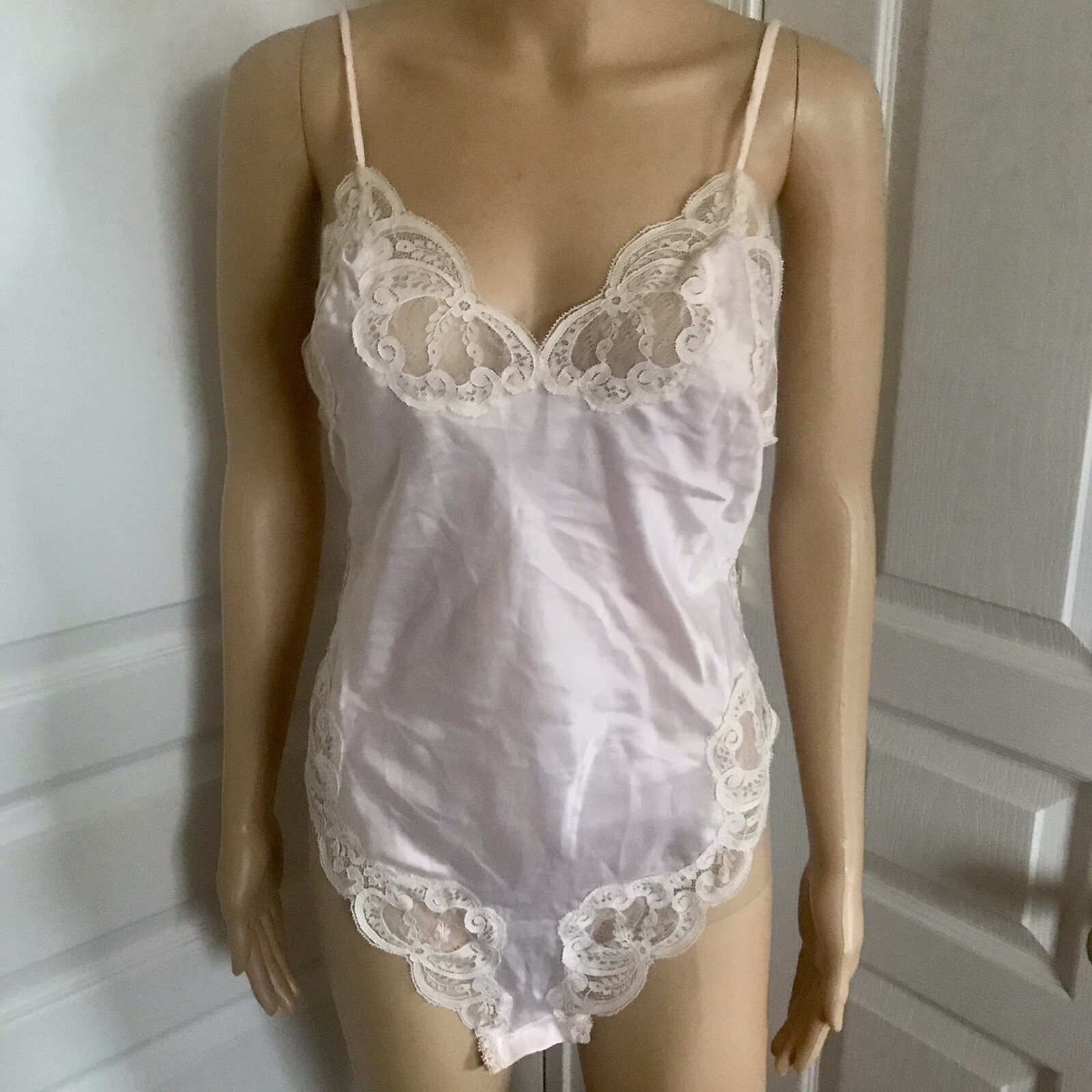 Vtg 60s 70s Wonder Maid Teddy Bodysuit Non Cling Teddie Lingerie 34 Lace Nylon