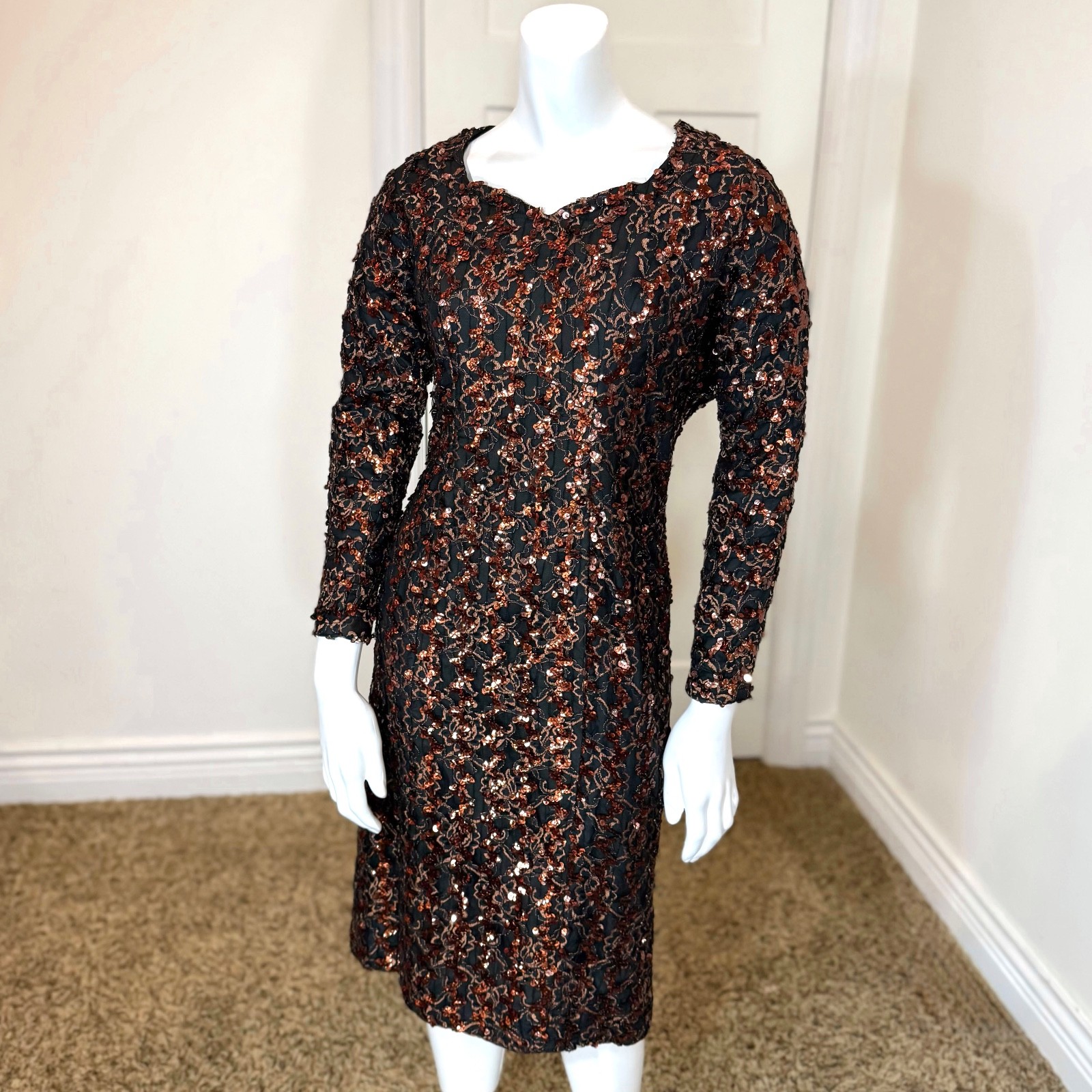 Vintage 50’s SEQUIN PARTY DRESS S 4 Maria Firenze Mini Long Sleeves Mid Century