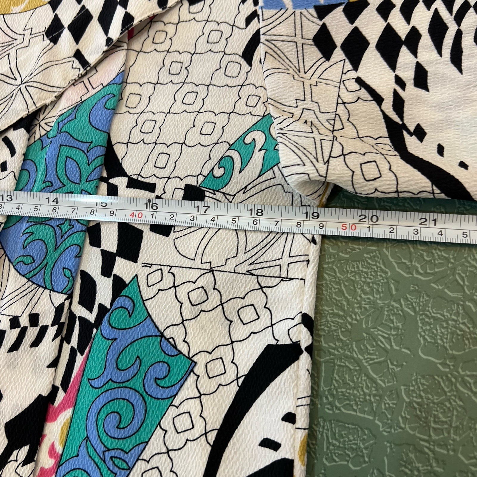 Vintage 1980s Jac Dale Women’s M Geometric Abstract Print Flapped Yoke Retro MCM