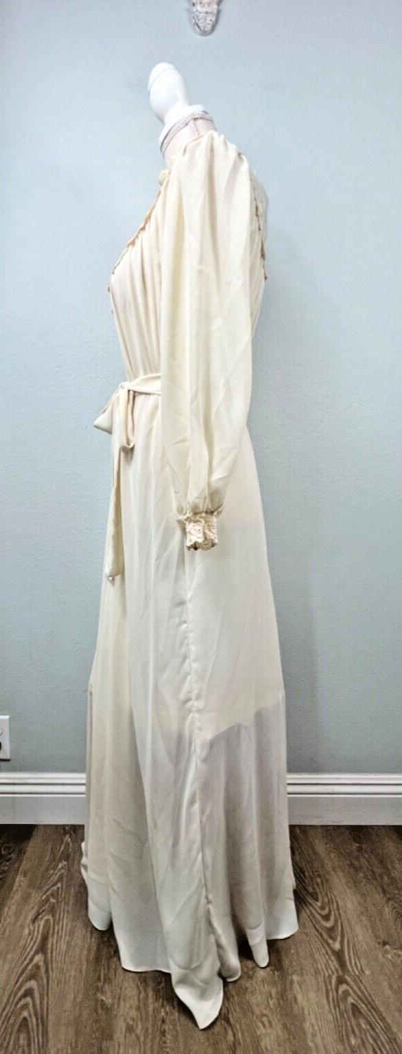 Vintage Cream Lace High Neck Maxi Dress Long Sleeve Victorian Style