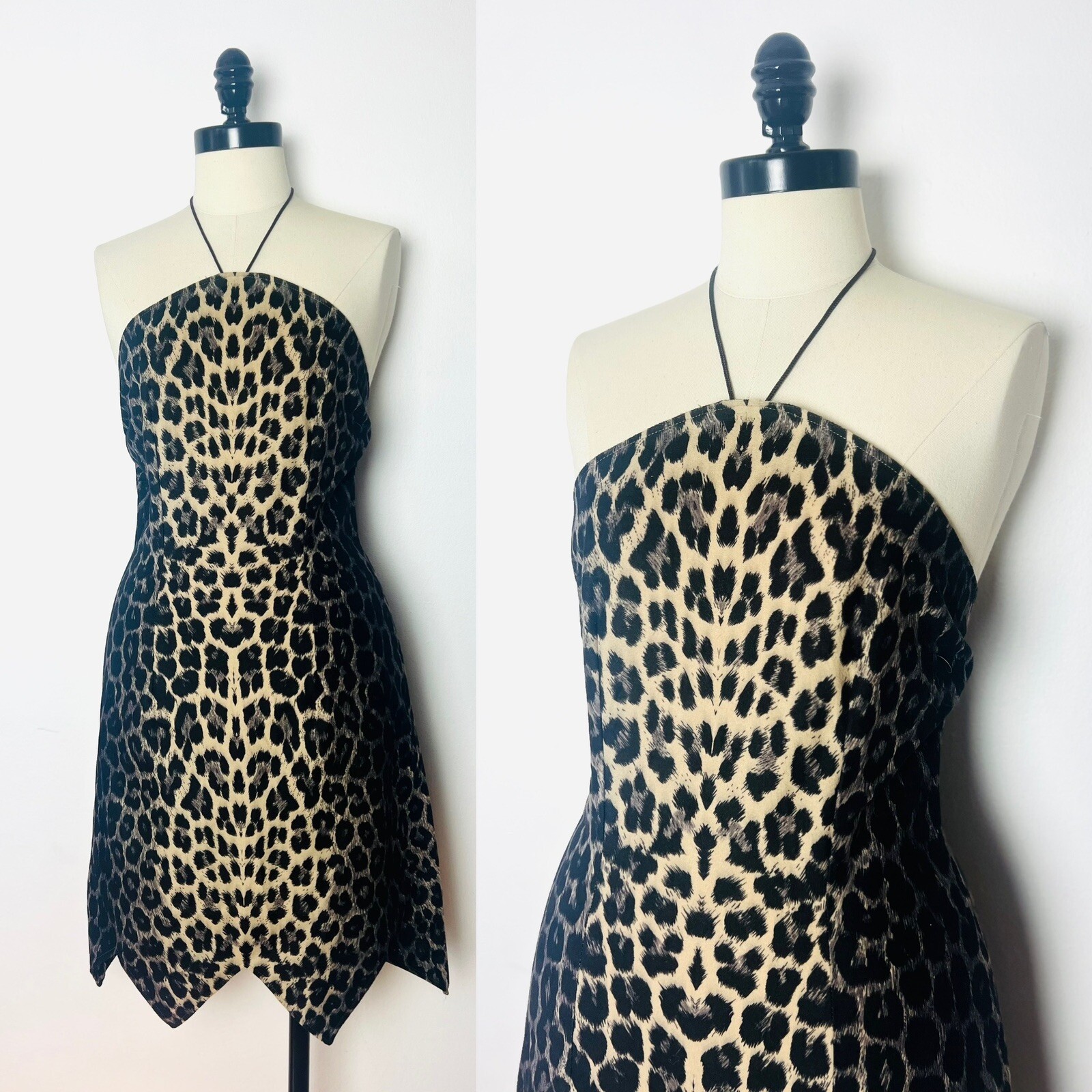 LEOPARD Animal Print 90s 1990’s Does 50s 50’s Vintage Sawtooth Halter Dress XS S