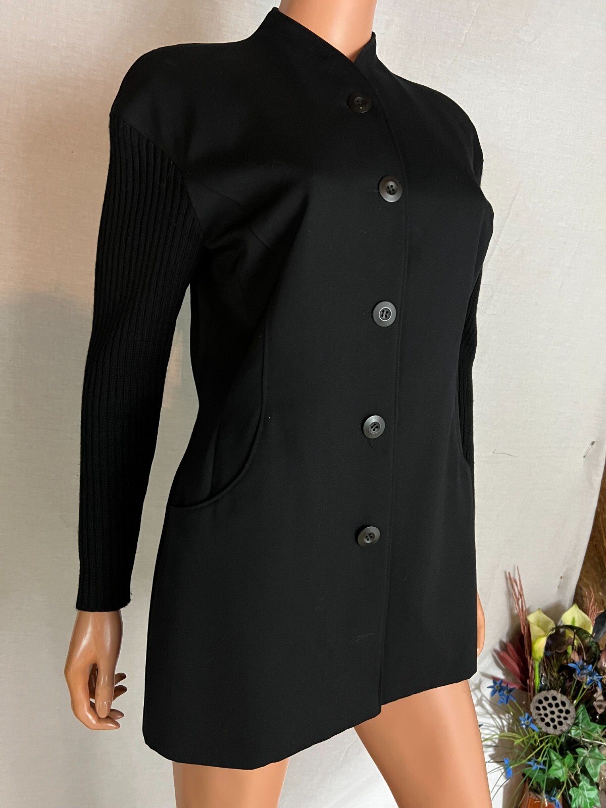 VTG 80s Eleanor P Brenner Black Jacket Blazer Sweater Like Sleeve 4 Measures M