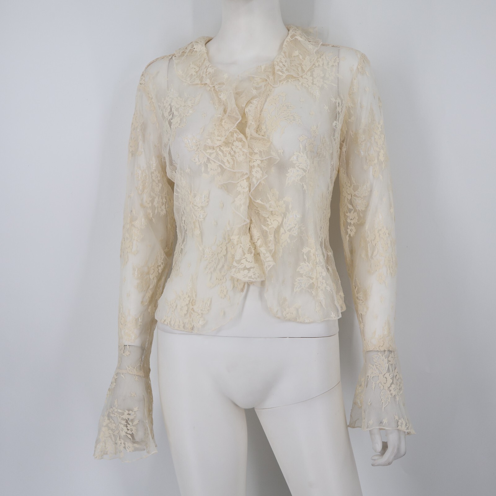 Express Size 13/14 Ivory Lace Bohemian Blouse Top Snap Down Front Vintage