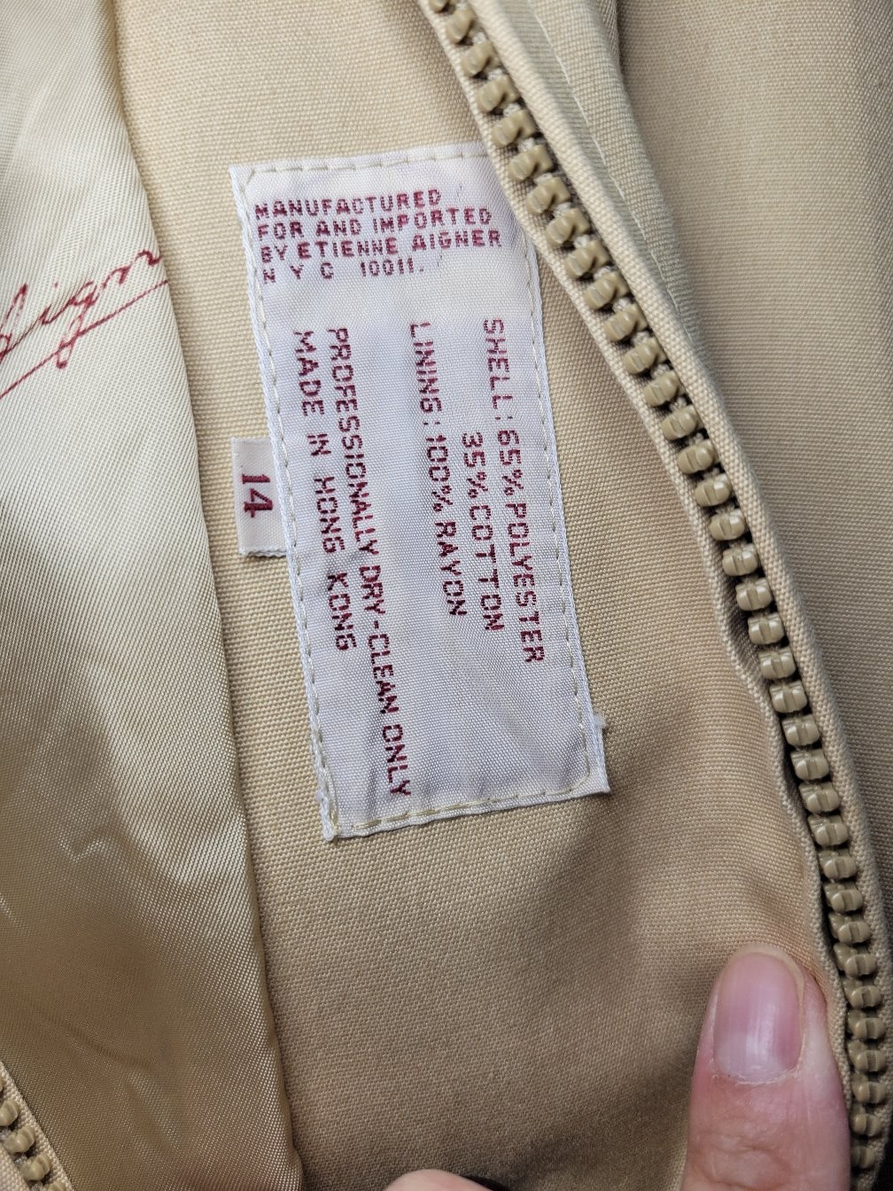 Etienne Aigner 80s Bomber Eisenhower Jacket Windbreaker Tan V Zippered Sz 14