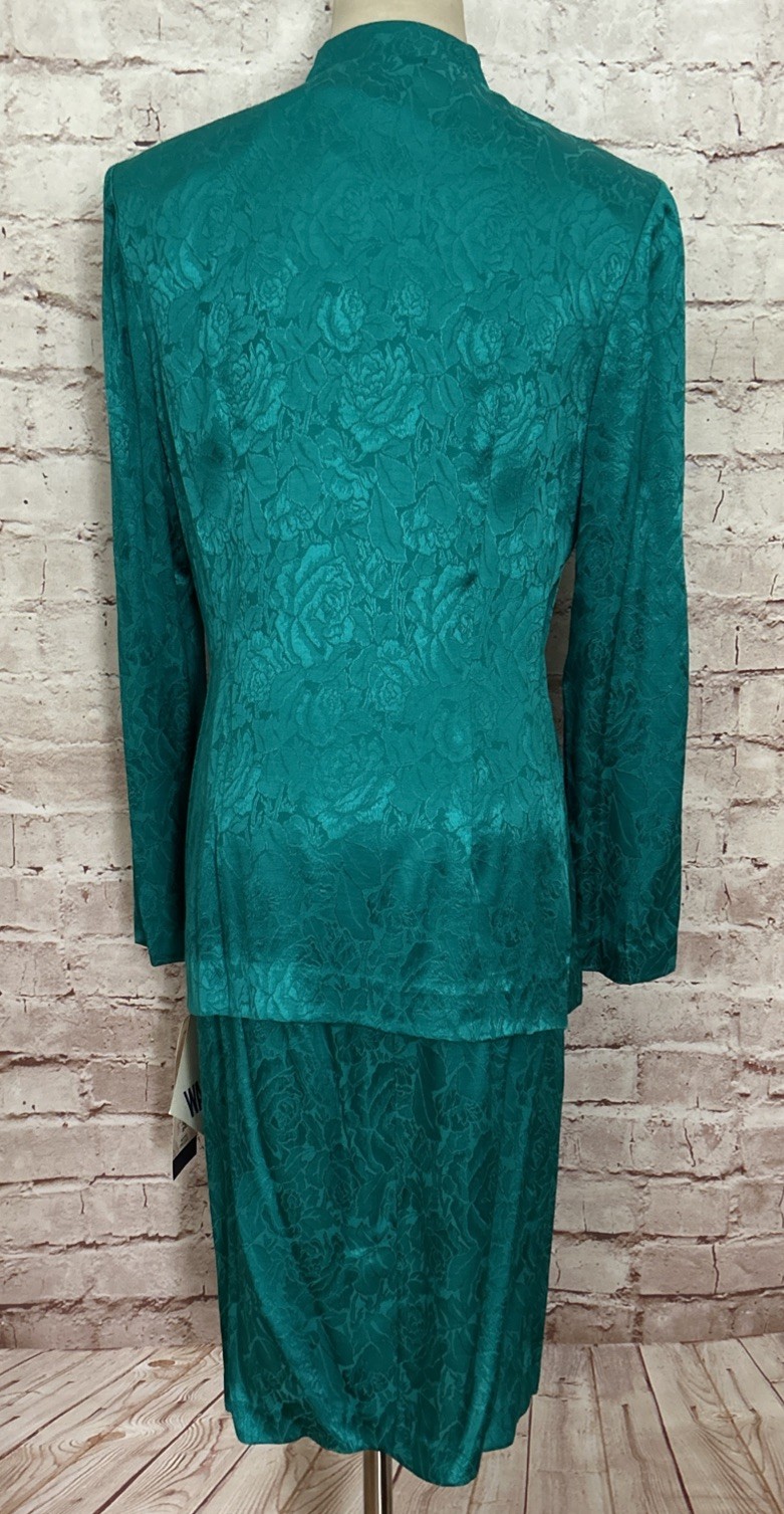 Vintage Peri Petites Jade Green 2 Pc Suit Dress – Jacket + Skirt Elegant Size 8P
