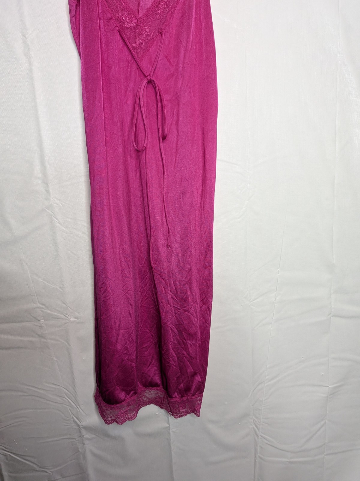 Vtg 90s Hot Pink Silky Lace Nylon Nightgown Glamorous Maxi Dress Lingerie M