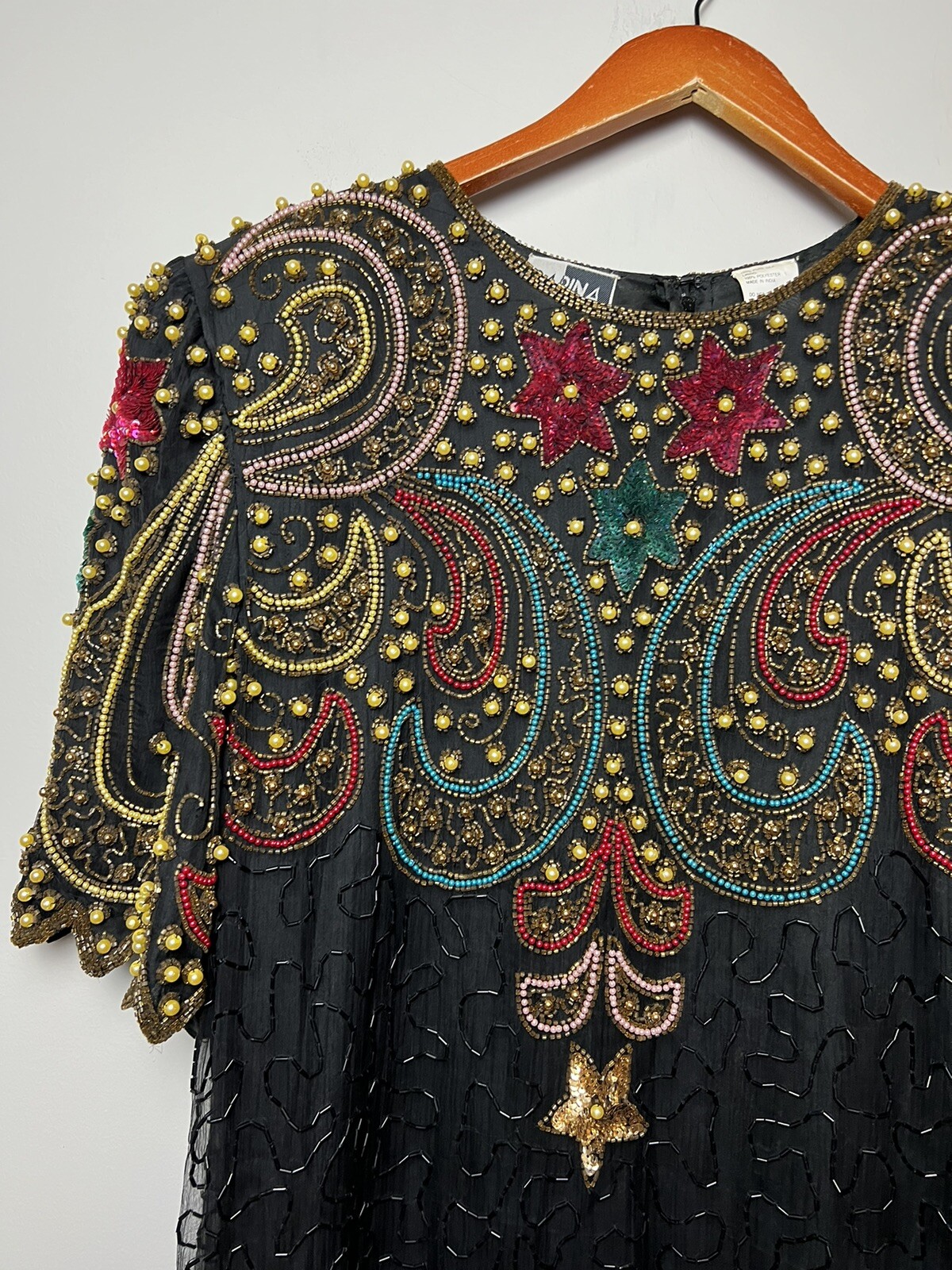 Carina Vintage 80s Ornate Beaded / Sequined 100% Silk Dress Multicolor Sz 1X